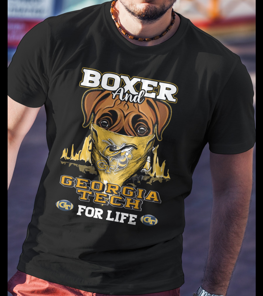Boxer And Georgia Tech Yellow Jackets For Life T-Shirt