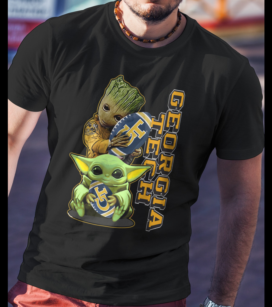 Grzd Georgia Tech Yellow Jackets Groot And Baby Yoda Football T-Shirt