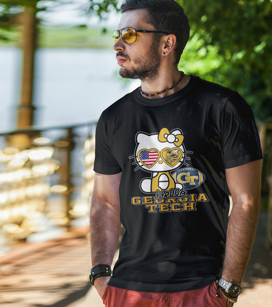 Hello Kitty Georgia Tech Yellow Jackets American Flag Football T-Shirt