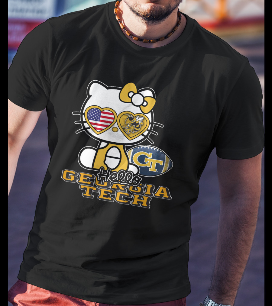 Hello Kitty Georgia Tech Yellow Jackets American Flag Football T-Shirt