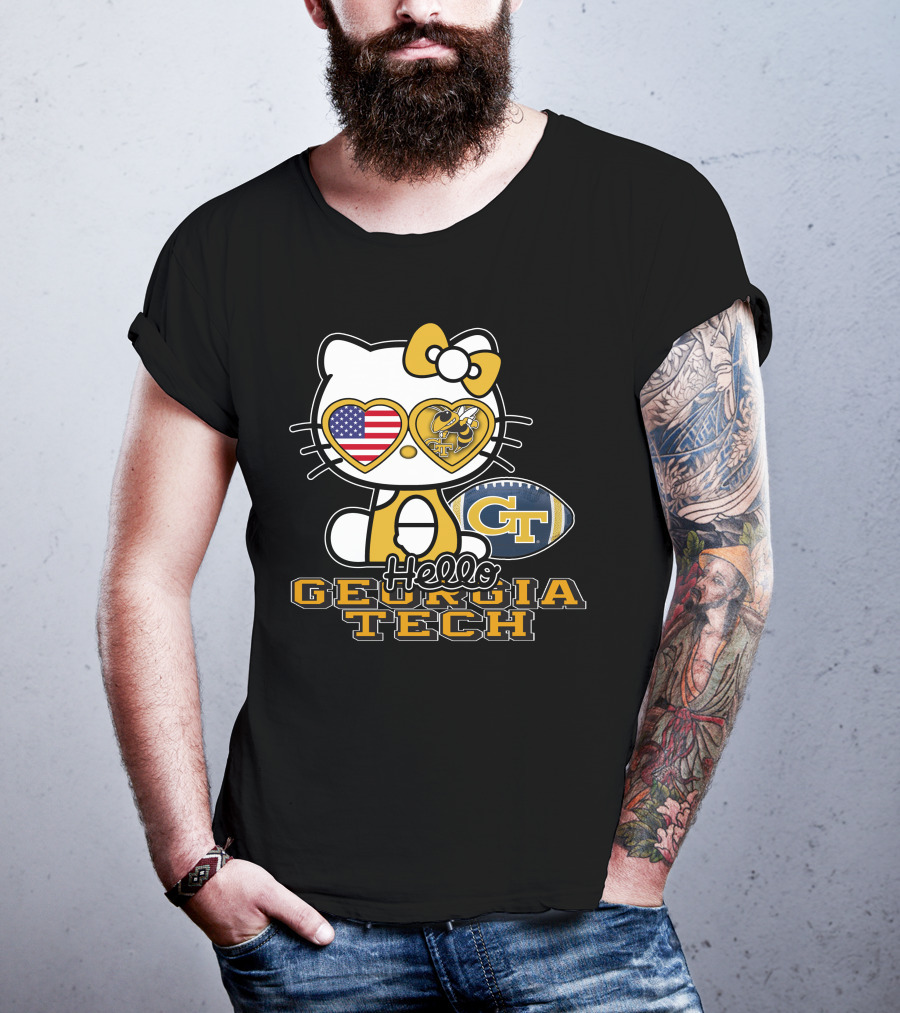 Hello Kitty Georgia Tech Yellow Jackets American Flag Football T-Shirt