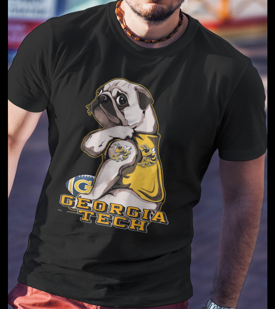 Georgia Tech Yellow Jackets Pug Football T-Shirt
