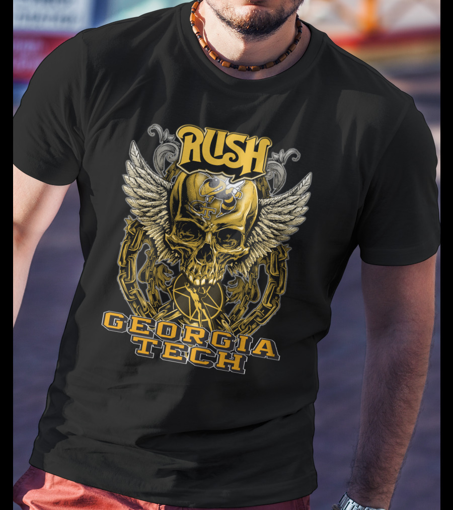 Rush Georgia Tech Yellow Jackets Skull Wings T-Shirt