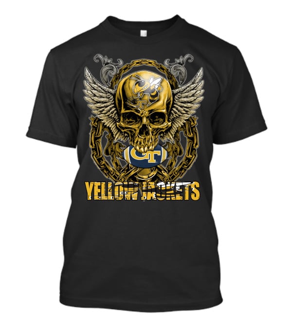 Skullfb Georgia Tech Gt Yellow Jackets Winged Skull Football T-Shirt