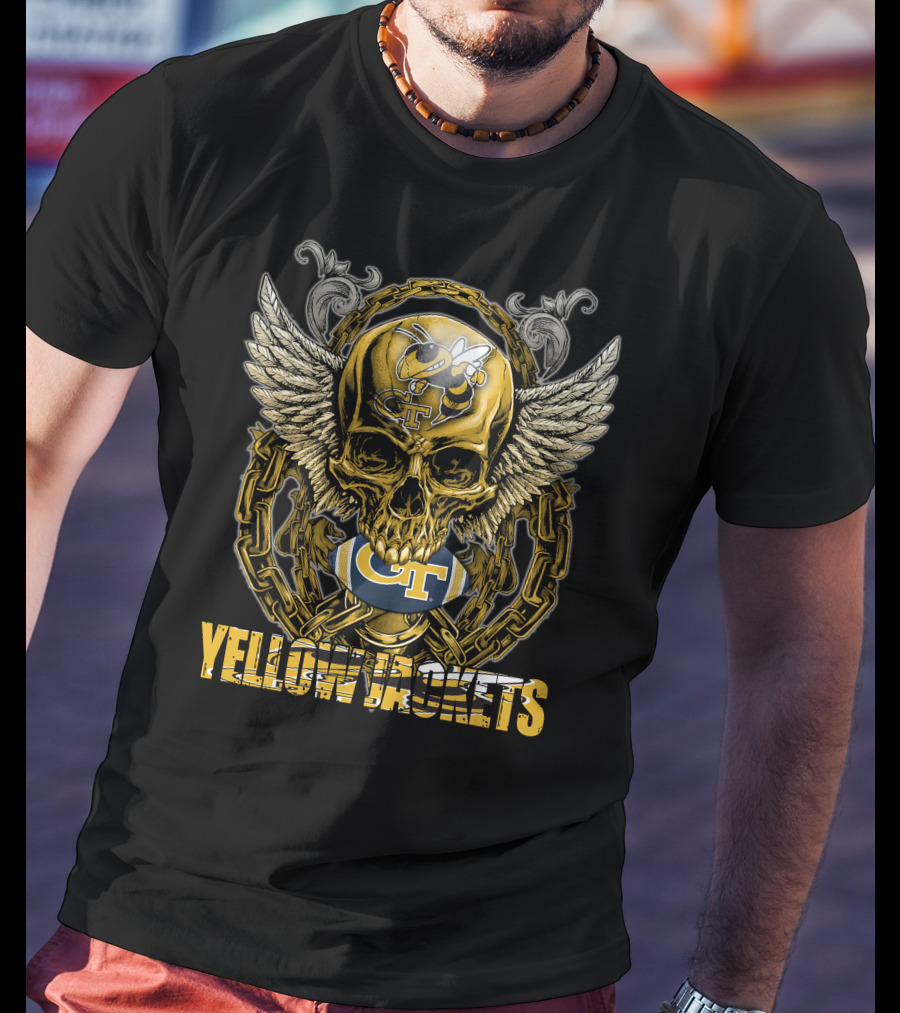 Skullfb Georgia Tech Gt Yellow Jackets Winged Skull Football T-Shirt