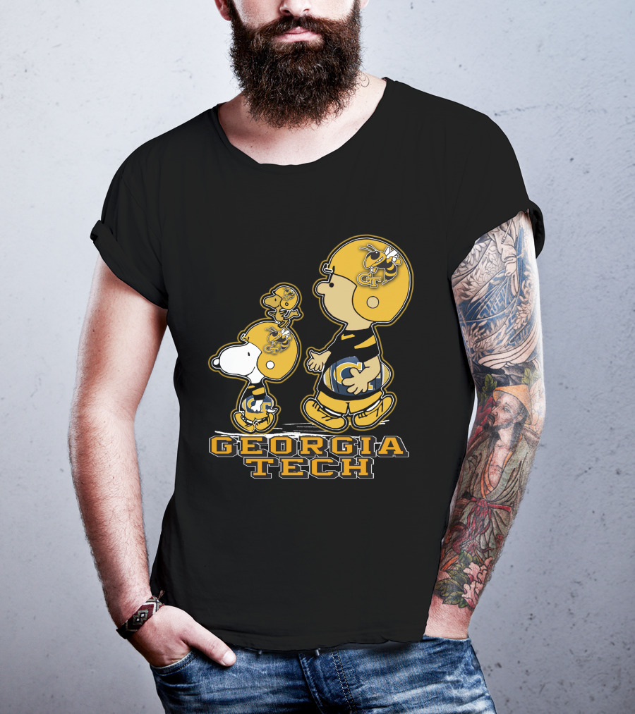 Snpfootball Georgia Tech Yellow Jackets Charlie Brown And Snoopy Football Gear T-Shirt