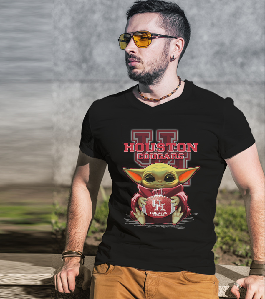 Houston Cougars Baby Yoda Football Fan T-Shirt