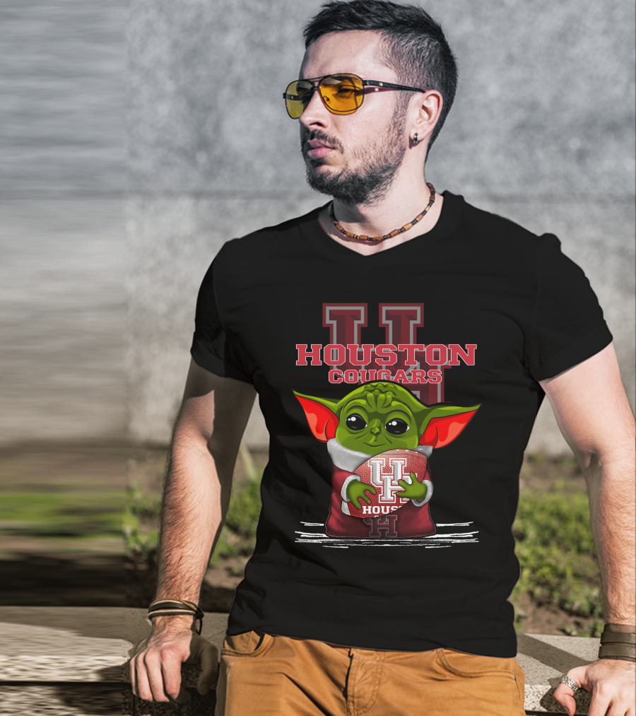 Houston Cougars Yoda Holding Football T-Shirt