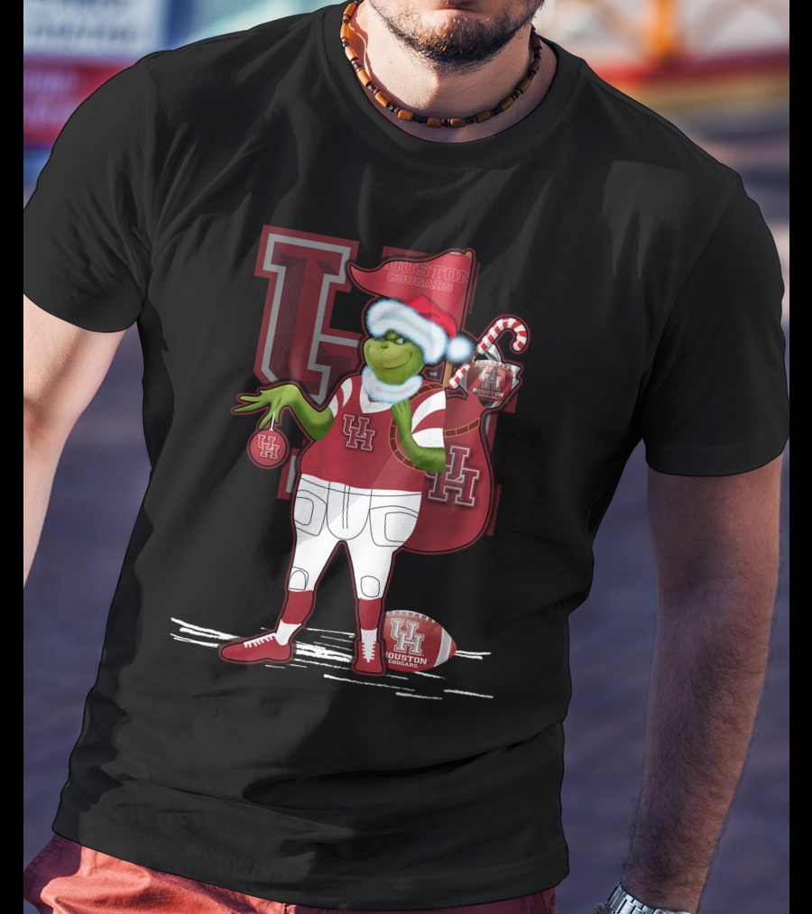 Grinchxmas Houston Cougars UH Football Santa Sack T-Shirt