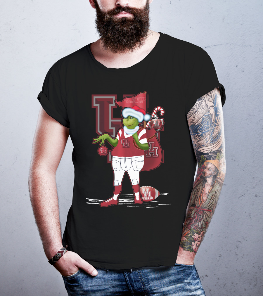 Grinchxmas Houston Cougars UH Football Santa Sack T-Shirt