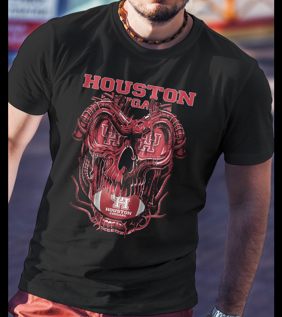 Houston Cougars Dragonskull Football T-Shirt