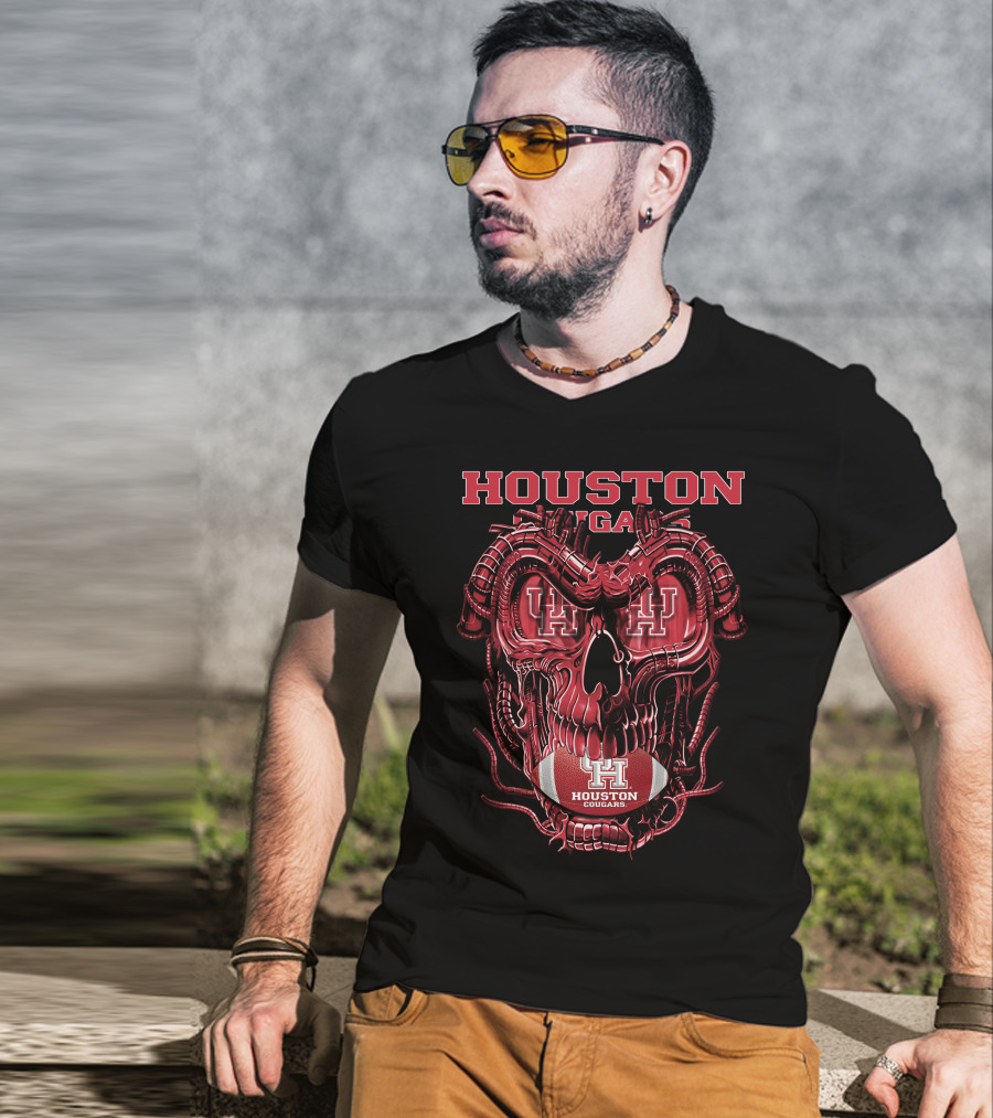 Houston Cougars Dragonskull Football T-Shirt
