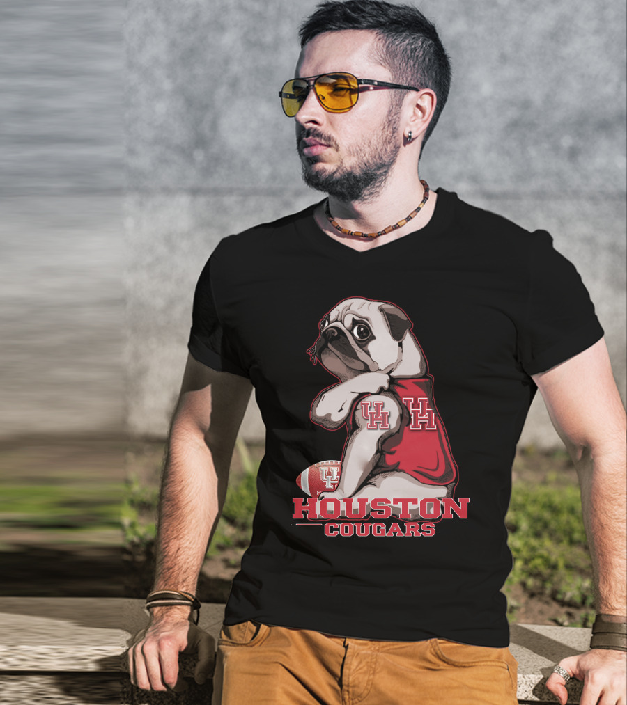 Pug With UH Logo Celebrating Houston Cougars Football T-Shirt