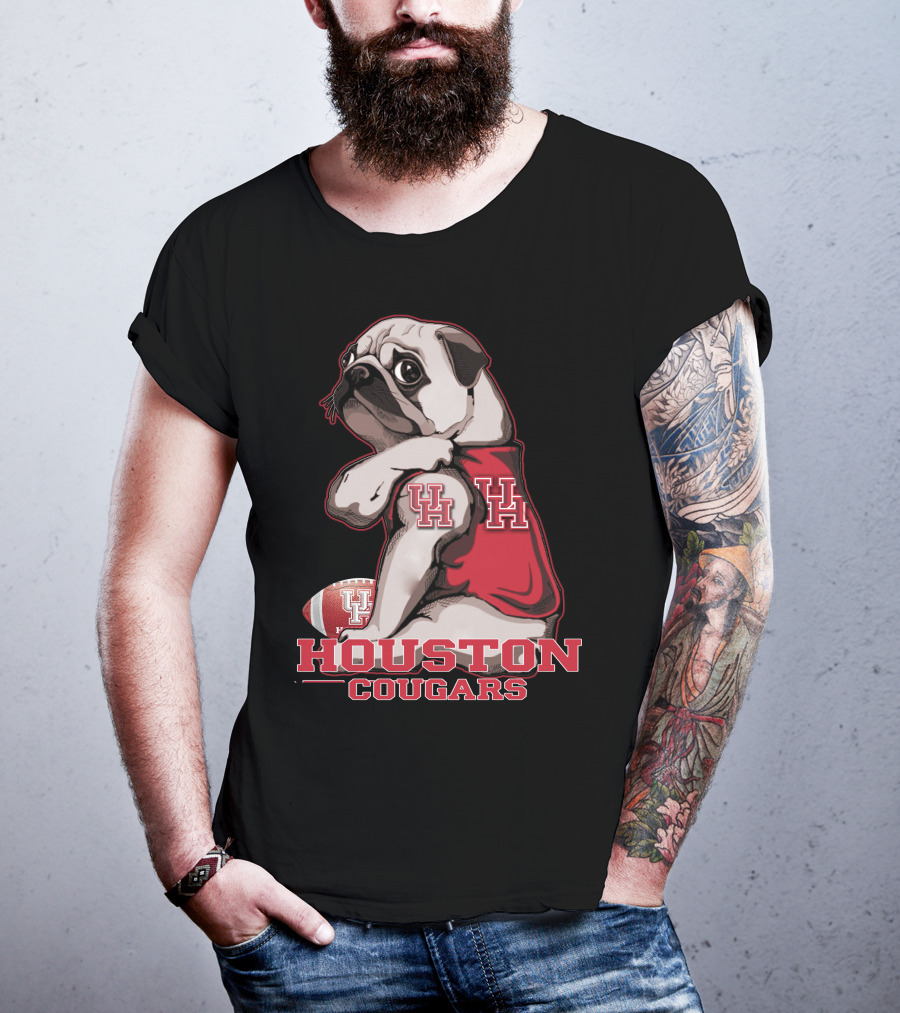 Pug With UH Logo Celebrating Houston Cougars Football T-Shirt