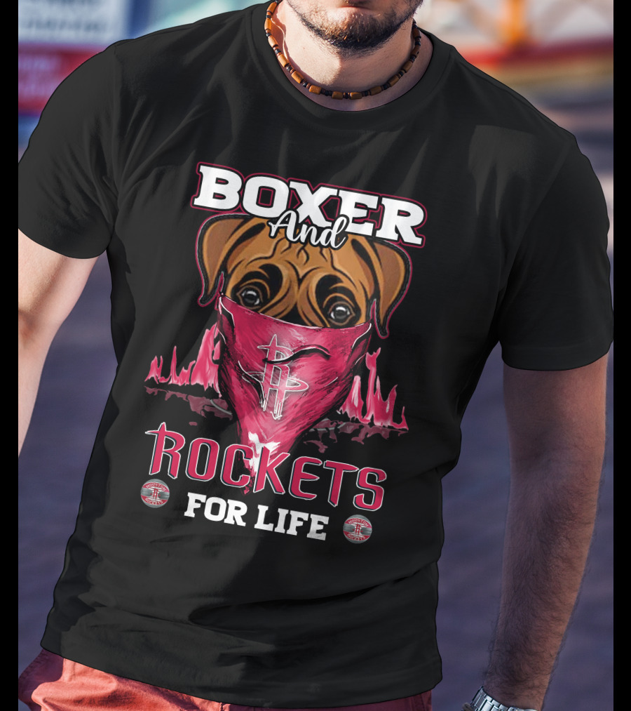 Boxer And Rockets For Life Houston Rockets Logo Dog Bandana T-Shirt