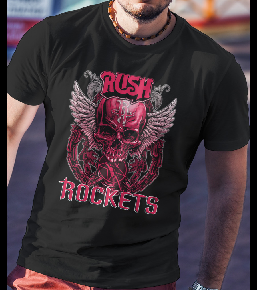 Rush Houston Rockets Skull With Wings And Chains T-Shirt