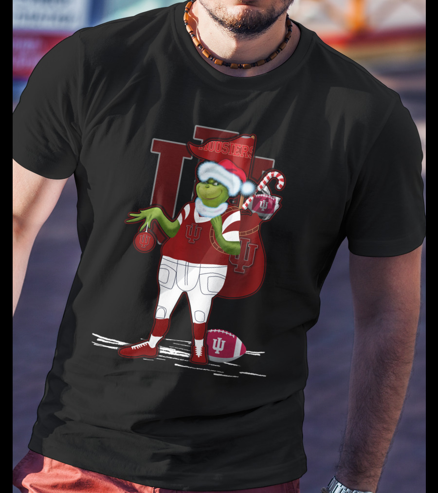 Grinchxmas Indiana Hoosiers Santa Sack Football T-Shirt