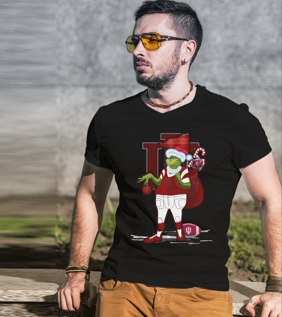 Grinchxmas Indiana Hoosiers Santa Sack Football T-Shirt