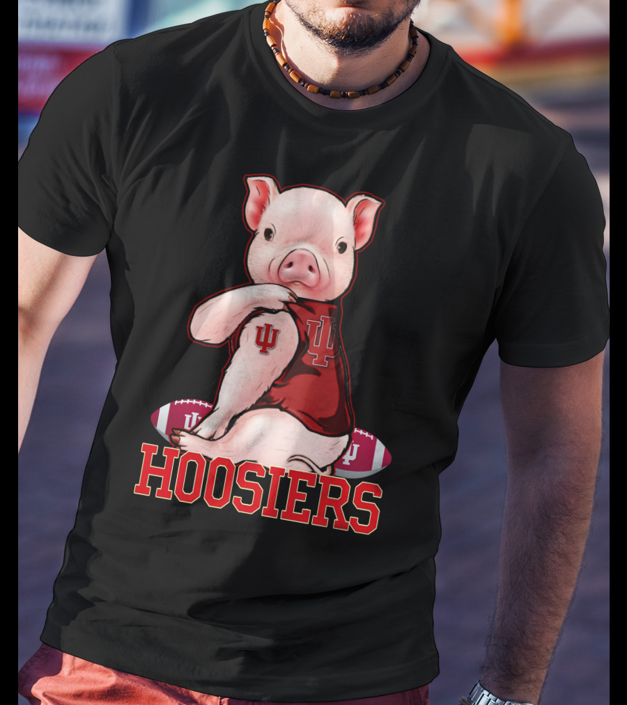 Hoosiers Pig With IU Jersey And Football T-Shirt