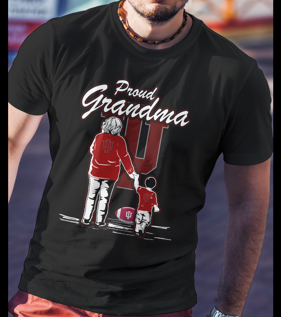 Proud Grandma Indiana Hoosiers IU Logo With Football T-Shirt