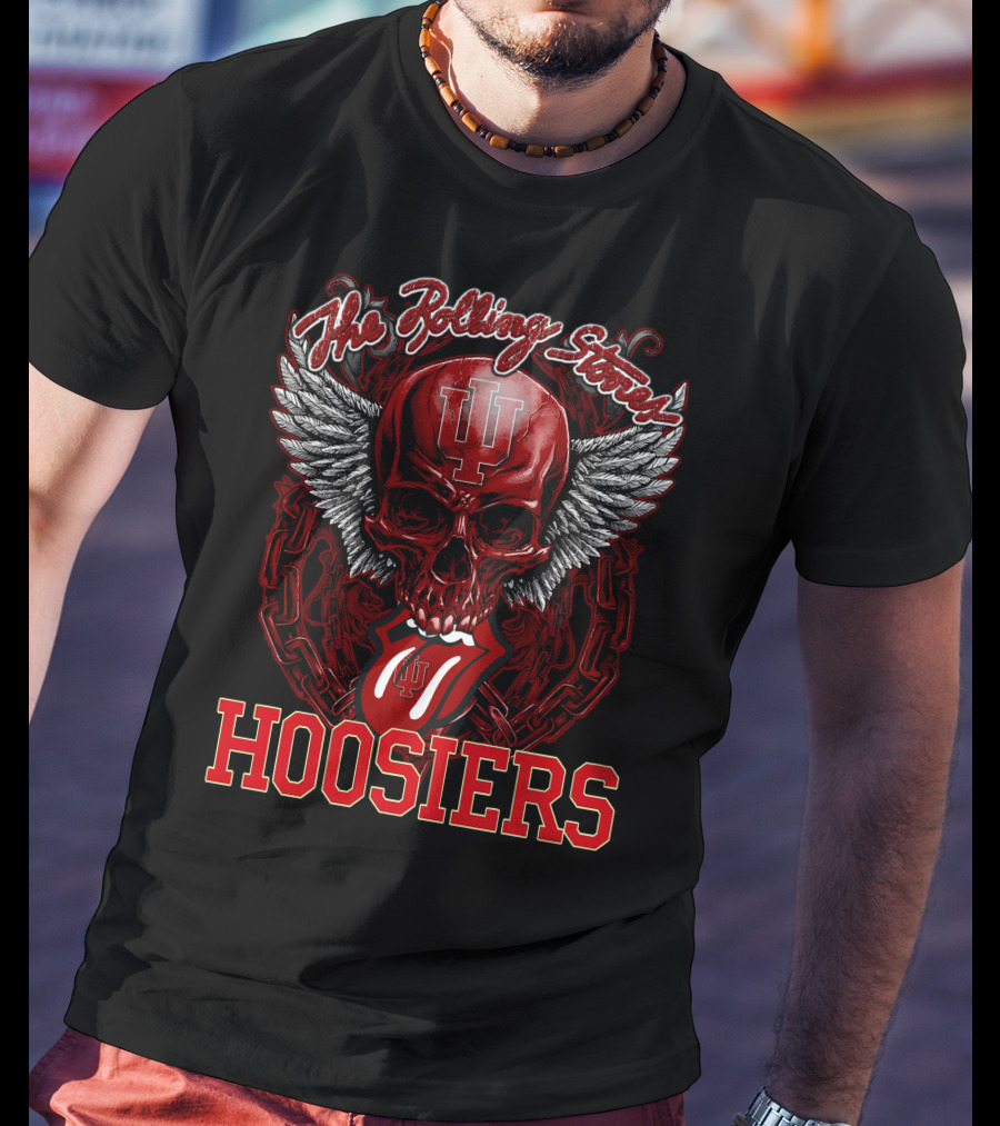 The Rolling Stones Indiana Hoosiers Skull Logo With Wings And Tongue T-Shirt