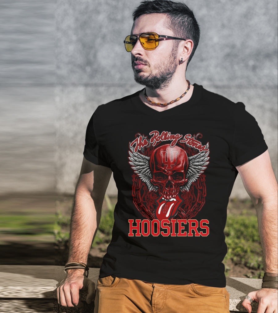 The Rolling Stones Indiana Hoosiers Skull Logo With Wings And Tongue T-Shirt
