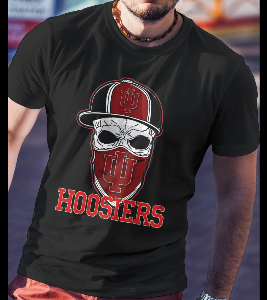 Indiana Hoosiers Skull With IU Cap And Bandana T-Shirt