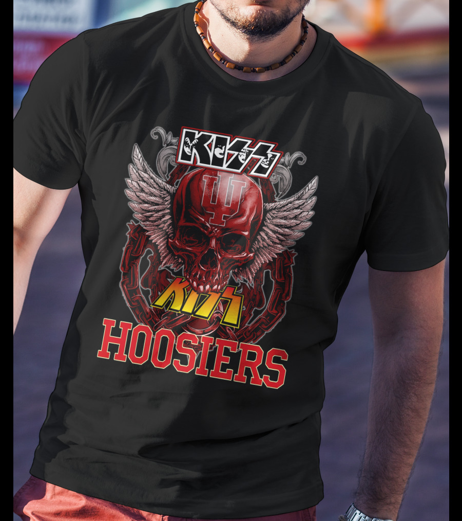 Kiss Indiana Hoosiers Skull Wings T-Shirt