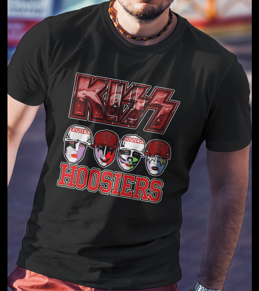 Kiss Indiana Hoosiers Face Paint Band Member Heads With IU Hats T-Shirt
