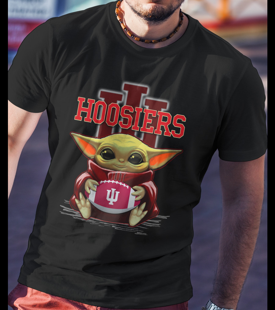 Yoda Holding Indiana Hoosiers Football With IU T-Shirt