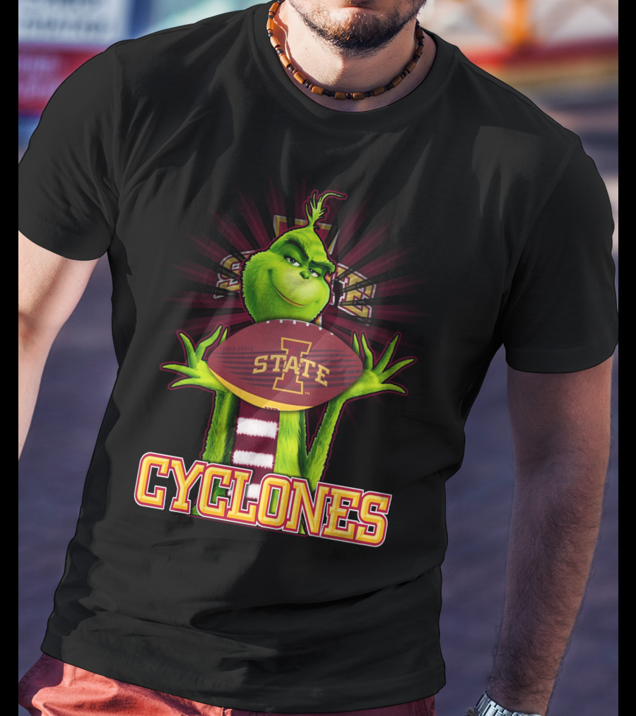 Grinch Holding Iowa State Cyclones Football T-Shirt