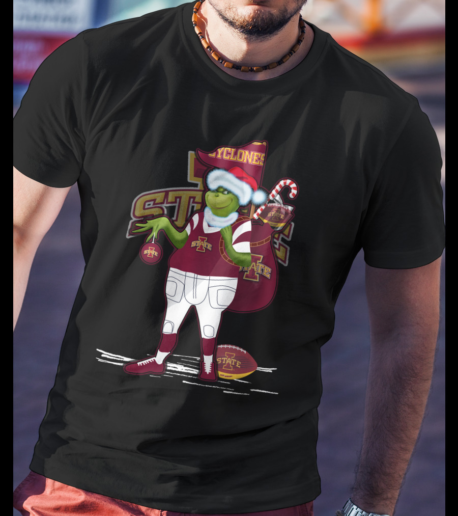 Grinchxmas Iowa State Cyclones Football Holiday Cyclone Santa Sack T-Shirt