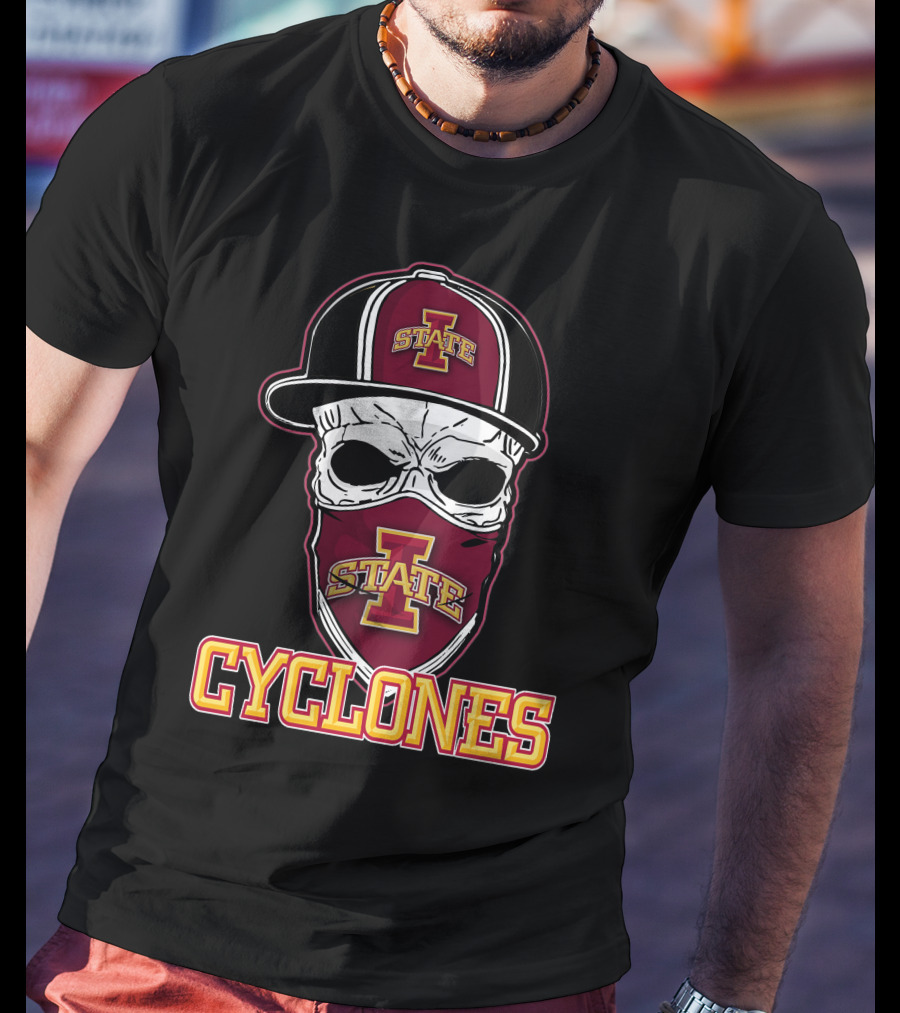 Skull Hat Iowa State Cyclones Logo Red And Yellow T-Shirt