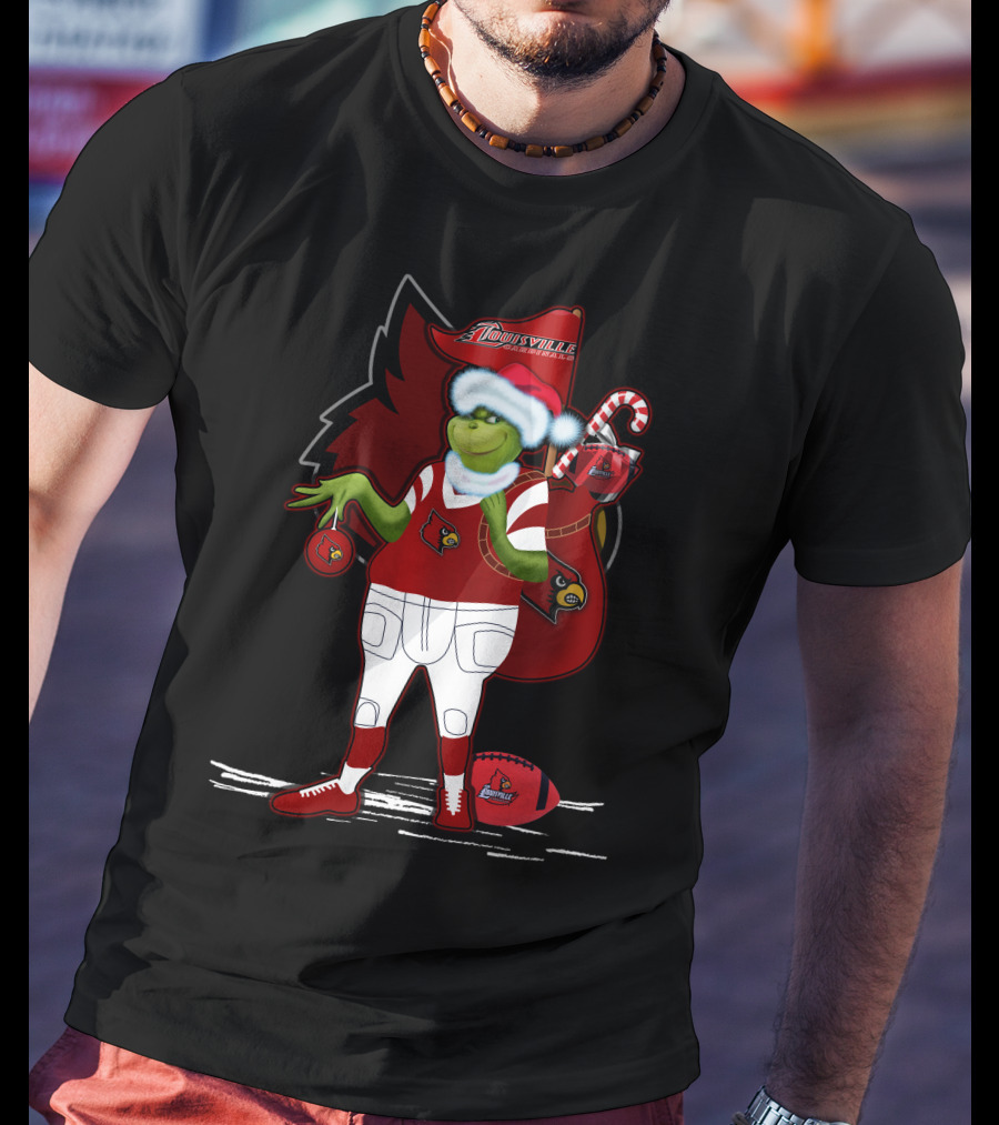 Grinchxmas Louisville Cardinals Holiday Football Character T-Shirt