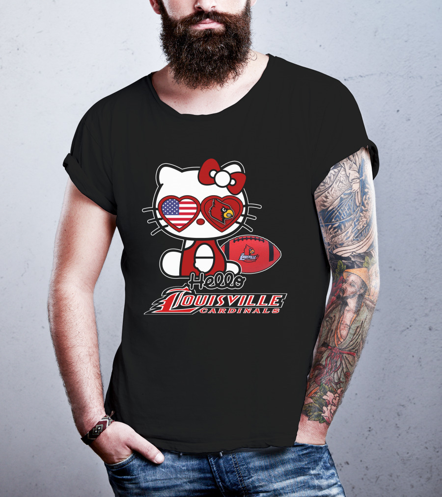 Hello Kitty American Flag Heart Eyes Louisville Cardinals Football T-Shirt
