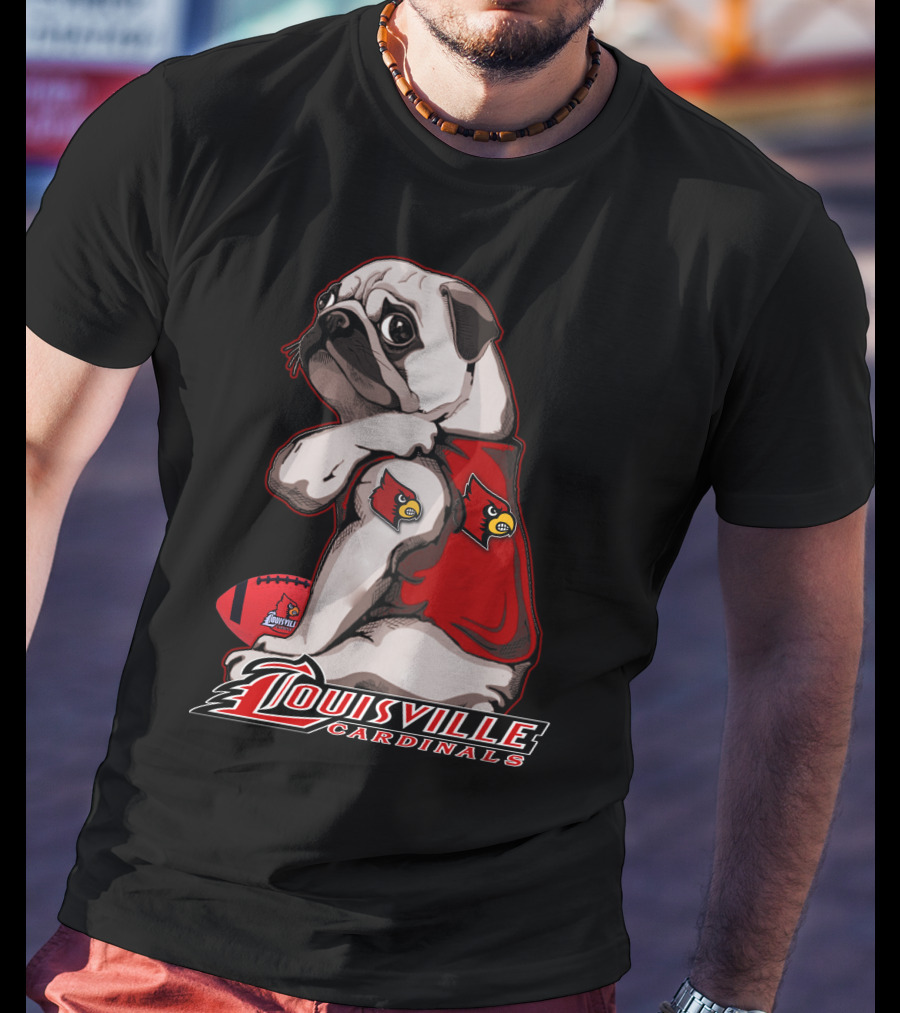 Louisville Cardinals Pug Football T-Shirt