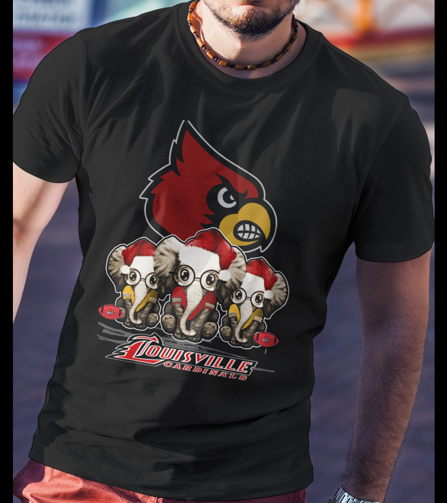 Santa Elephants Louisville Cardinals Christmas T-Shirt