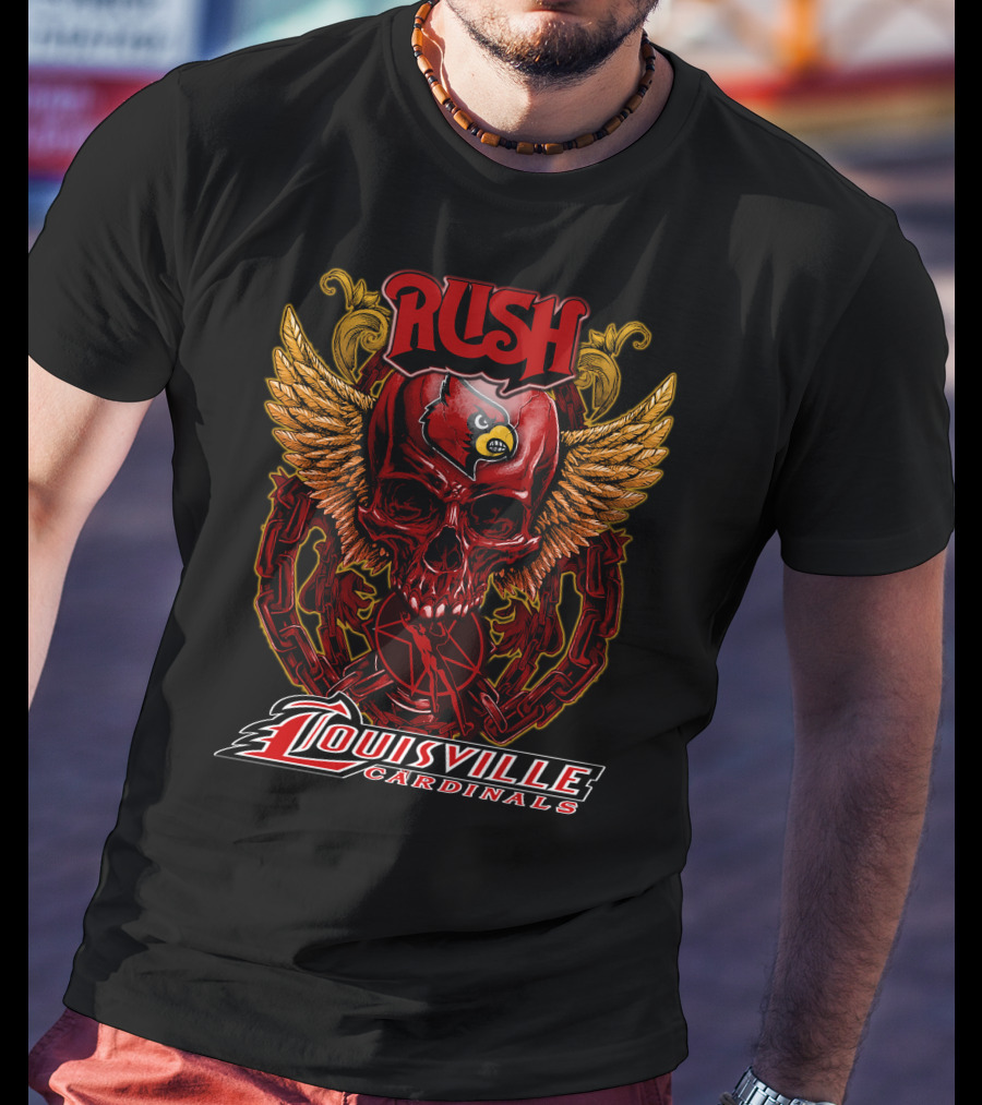 Rush Louisville Cardinals Skull With Wings And Chain T-Shirt