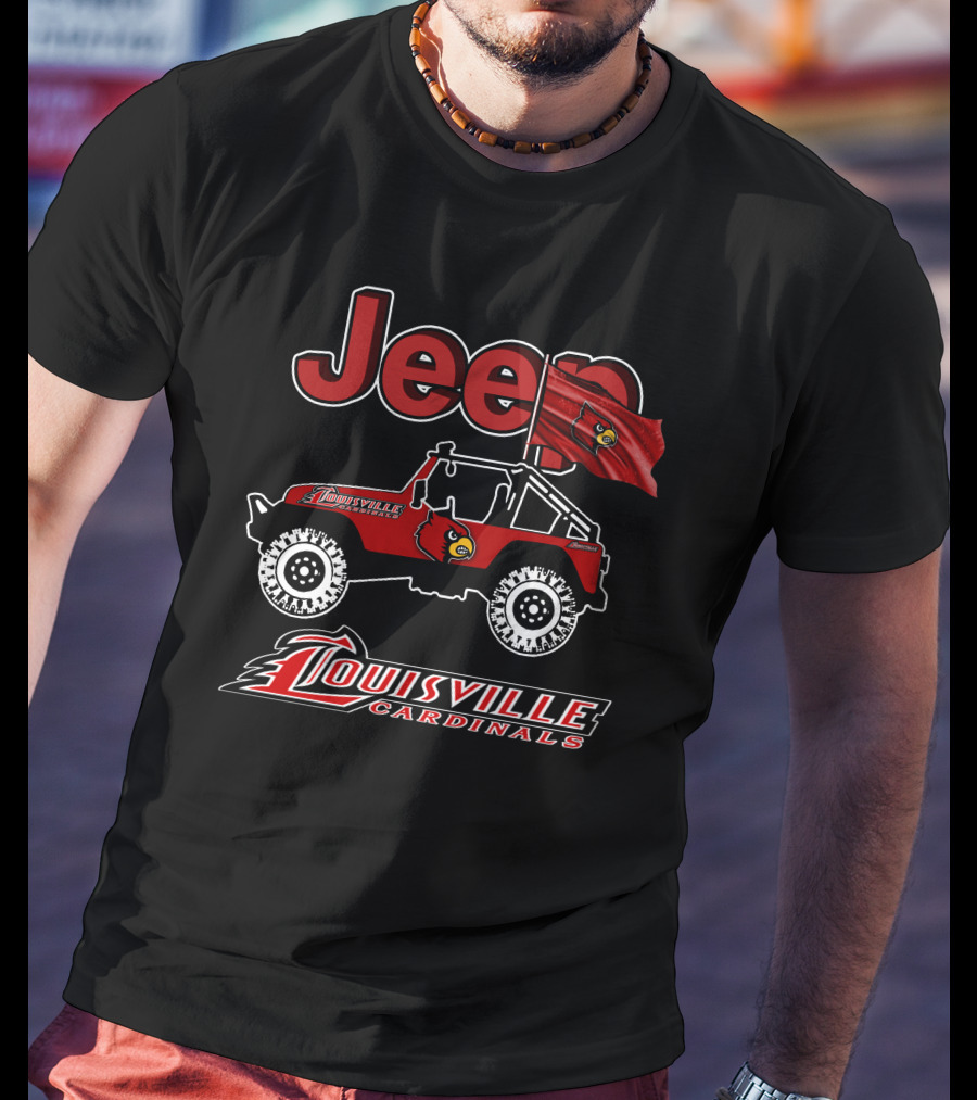 Jeep Louisville Cardinals Red Off-Road Vehicle With Cardinal Flag T-Shirt