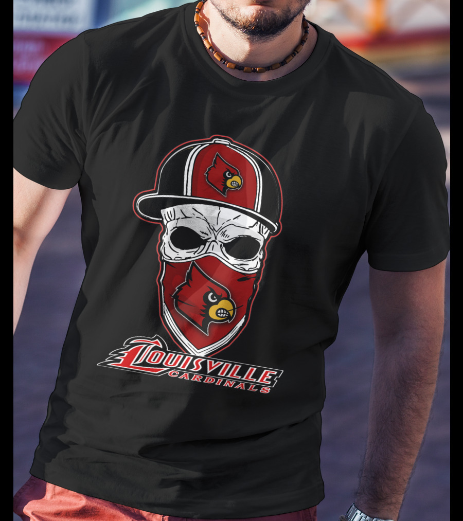 Louisville Cardinals Skull In Hat And Bandana T-Shirt