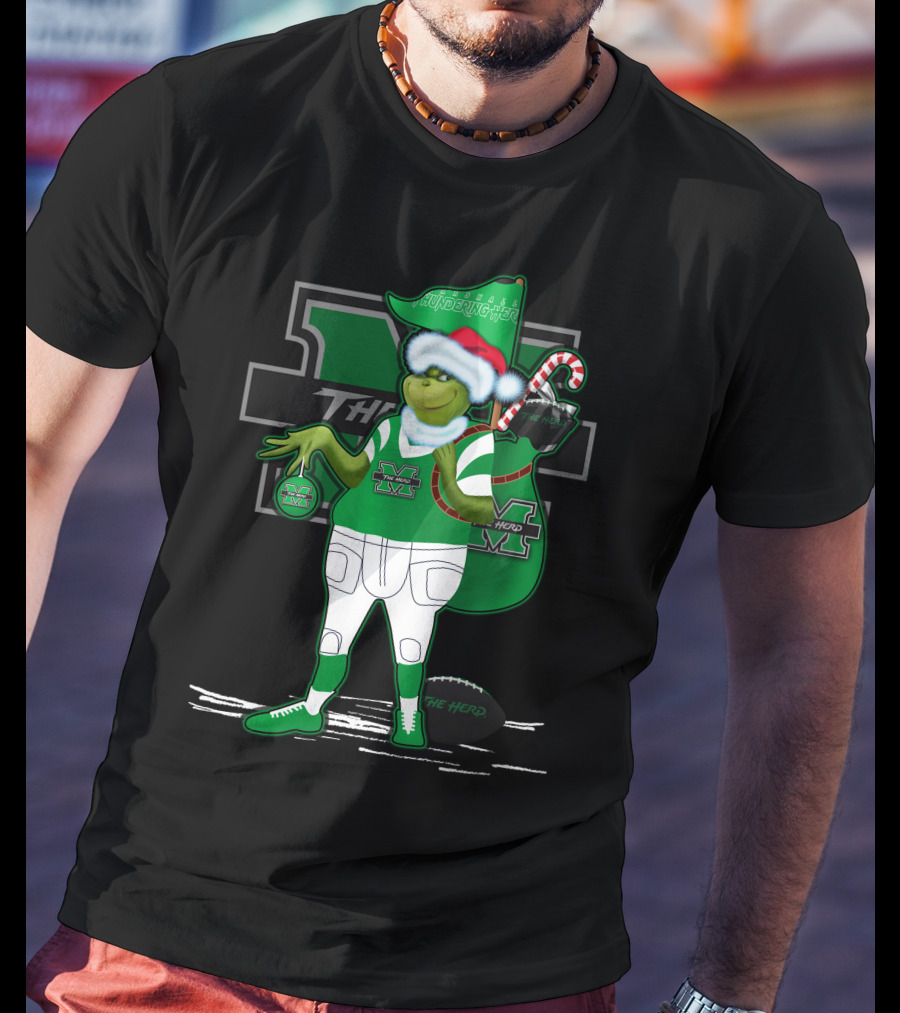 Grinchxmas Marshall Thundering Herd Holiday Football Spirit T-Shirt
