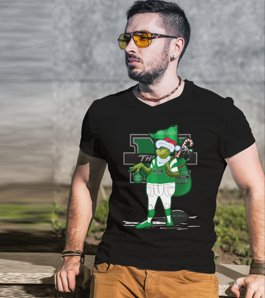 Grinchxmas Marshall Thundering Herd Holiday Football Spirit T-Shirt