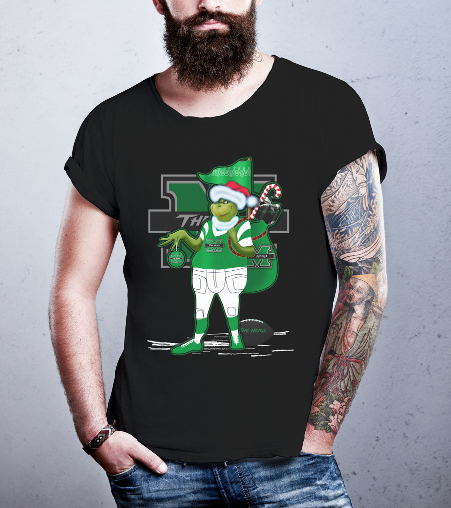 Grinchxmas Marshall Thundering Herd Holiday Football Spirit T-Shirt