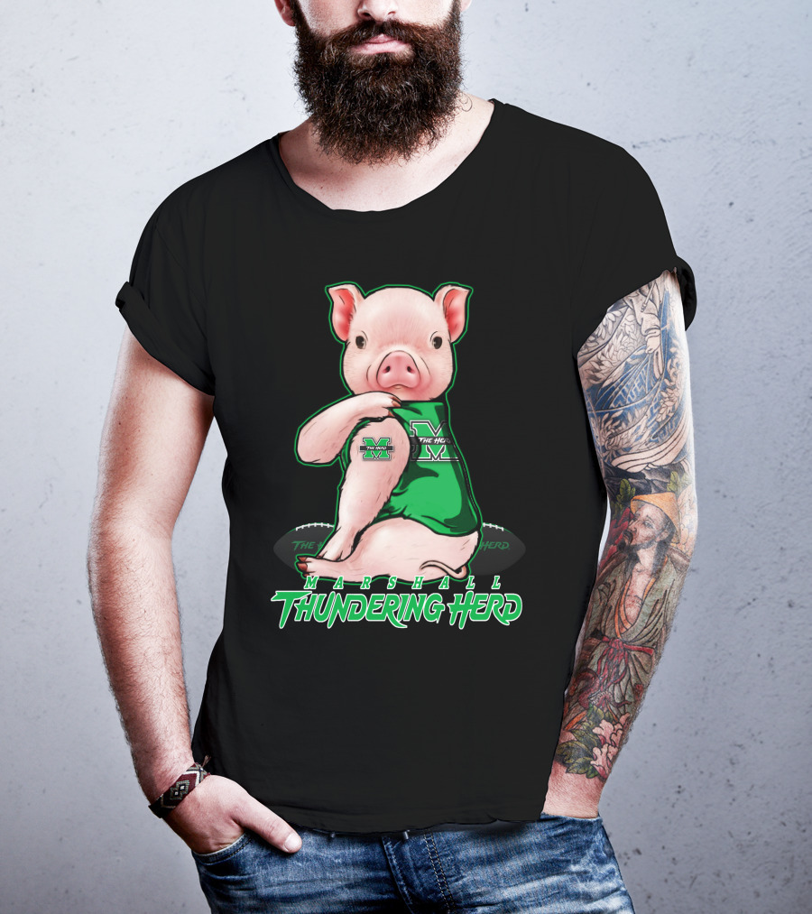 Marshall Thundering Herd Pig In Green Sports Jersey T-Shirt