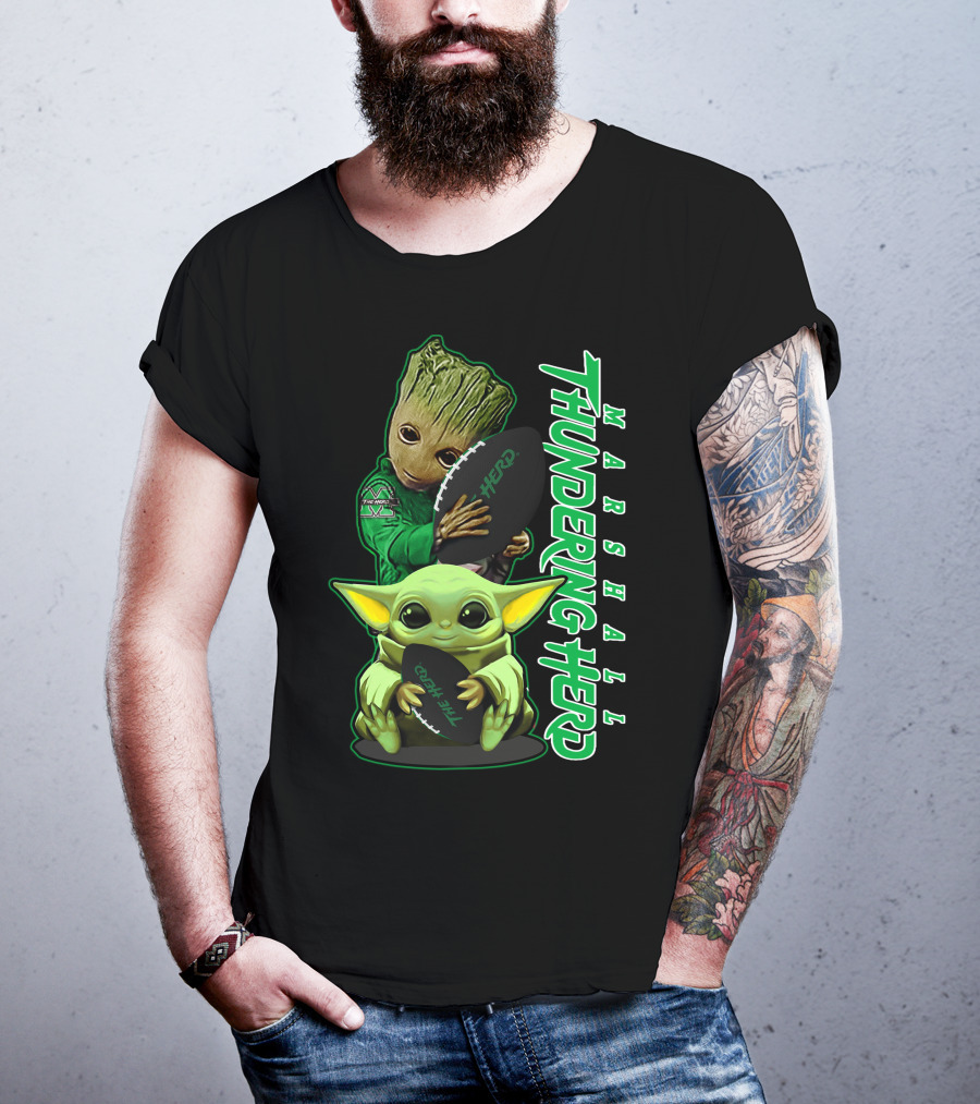Marshall Thundering Herd Groot Baby Yoda Football T-Shirt