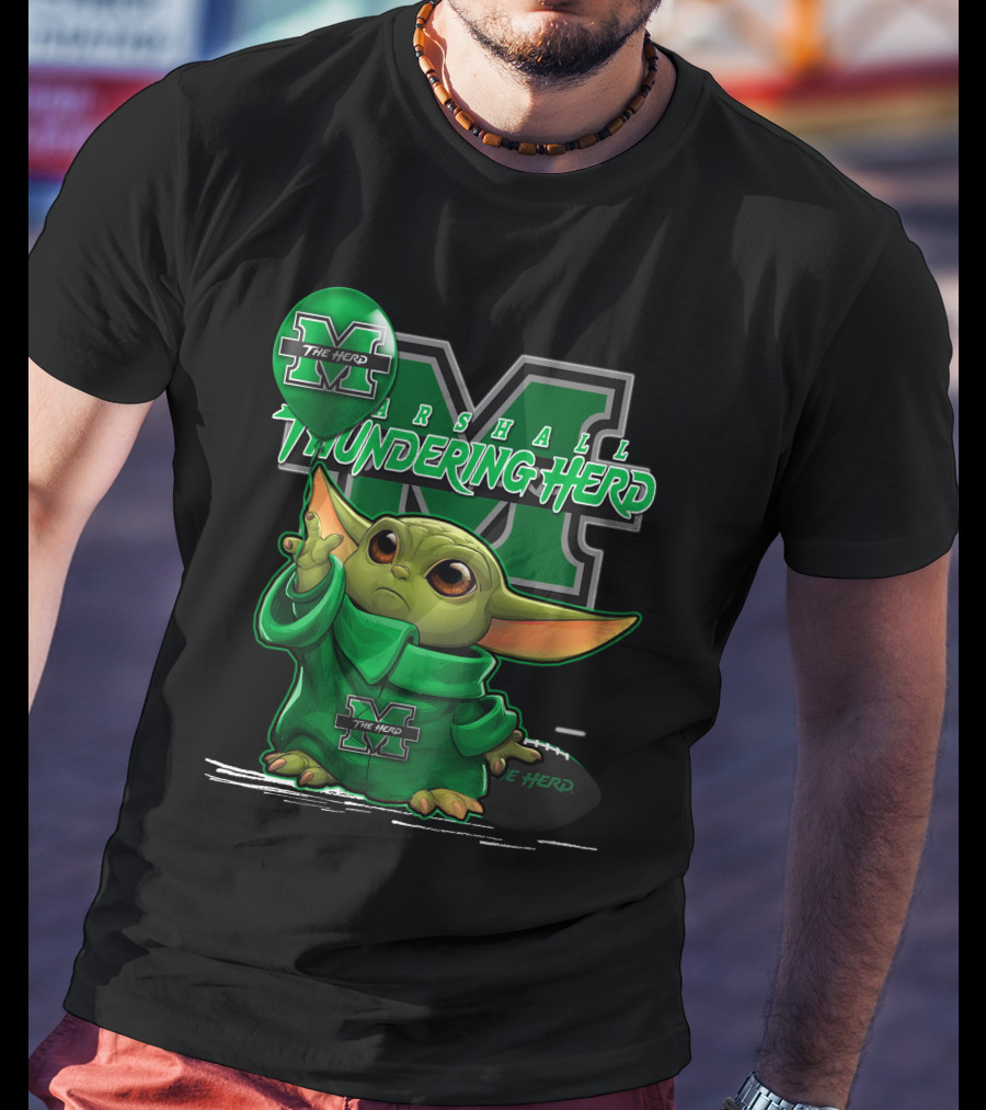 Yoda The Herd Marshall Thundering Herd Football Balloon T-Shirt