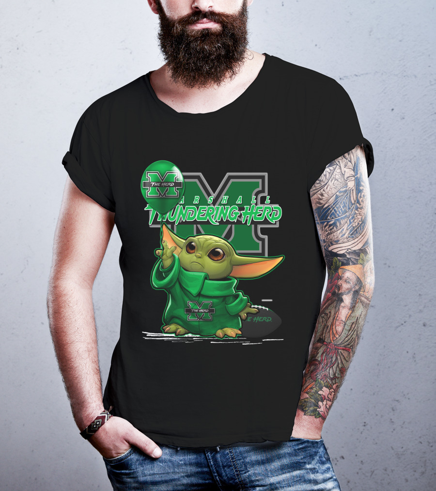 Yoda The Herd Marshall Thundering Herd Football Balloon T-Shirt