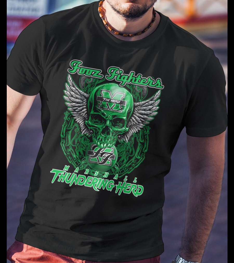 Fooz Fighters Marshall Thundering Herd The Herd Skull Wings Chain 92 T-Shirt