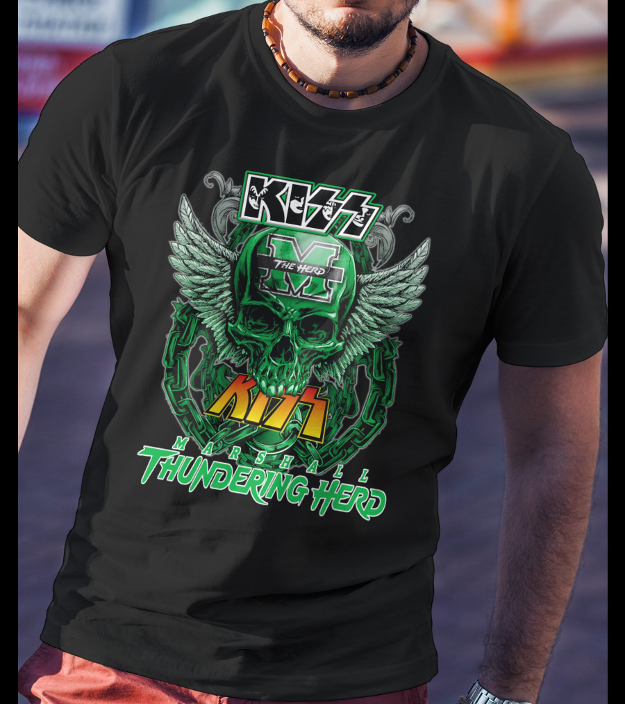 Kiss Marshall Thundering Herd M The Herd Skull Wings Chains T-Shirt