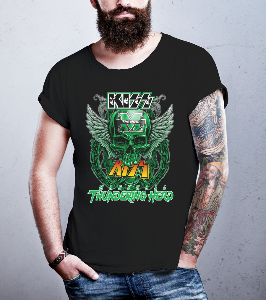 Kiss Marshall Thundering Herd M The Herd Skull Wings Chains T-Shirt